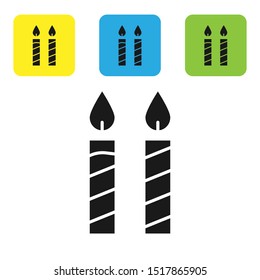 Black Birthday cake candles icon isolated on white background. Set icons colorful square buttons. Vector Illustration Black Birthday cake candles icon isolated on white background. Set icons colorful square buttons. Vector Illustration