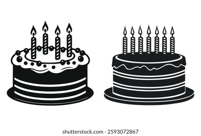 black birthday cake icon logo on white background
