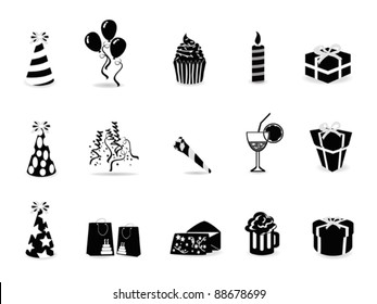 black birthday icon set