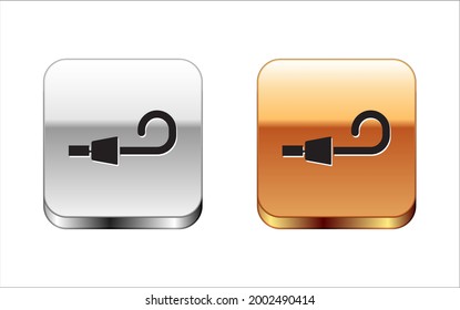 Black Birthday party horn icon isolated on white background. Silver-gold square button. Vector