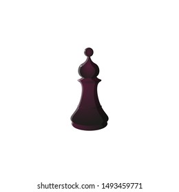 Black bishop chess icon. Raster illustration in flat cartoon style on white background