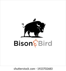 Black Bison Silhouette Animal Logo Wild, American Buffalo Vector Graphic Design Element Ideas