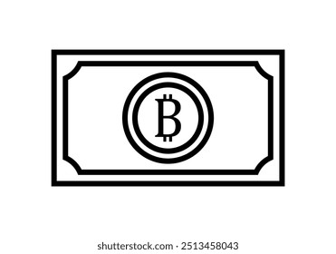 Ícone preto da nota de bitcoin sobre fundo branco