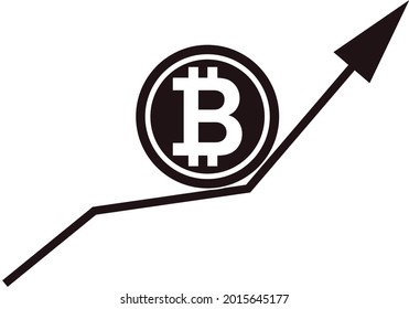 Black bitcoin cryptocurrency icon on a growing graph.