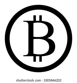 Black bitcoin currency sign in circle isolated on white. Money, cryptocurrency and finance concept. Flat design. Vector illustration, no transparency, no gradients