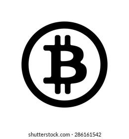 Black bitcoin icon in a circle on a white background. Vector illustration