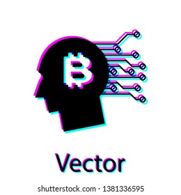 Black Bitcoin think icon isolated on white background. Cryptocurrency head. Blockchain technology, bitcoin, digital money market, cryptocoin wallet. Vector Illustration