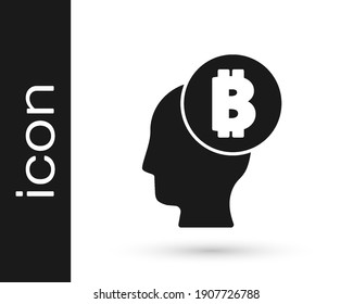 Black Bitcoin think icon isolated on white background. Cryptocurrency head. Blockchain technology, digital money market, cryptocoin wallet.  Vector
