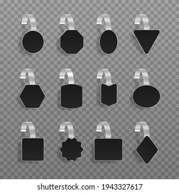 Black blank advertising wobblers isolated on transparent background.
