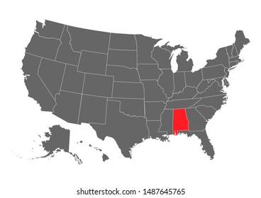 Black blank Alabama state map. Flat icon symbol vector illustration