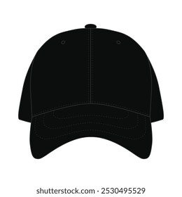 Gorra de béisbol en blanco negro Plantilla Vista frontal | Sombrero personalizable para deportes, moda y marca | Diseño de tapa ajustable de alta calidad para cualquier ocasión