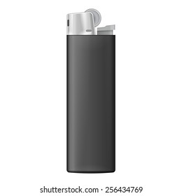 Black Blank Cigarette Lighter. On White Background Isolated. Mock Up Template Ready For Your Design. Product Packing Vector EPS10