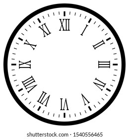 black blank clock with roman numerals isolated on white for web and design.