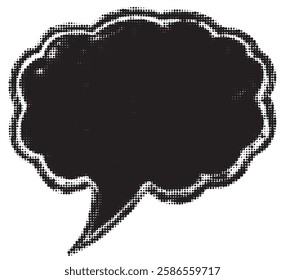 Black blank comic speech bubble with halftone dots and dynamic lines. Vector cartoon illustration