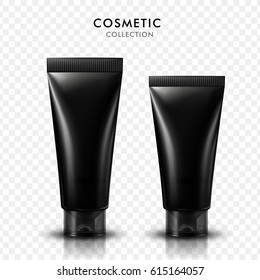 black blank cosmetic tubes for design uses, isolated transparent background, 3d illustration