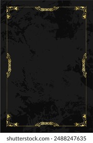 Black blank cover with gold frame border for certificate, greeting or invitation.