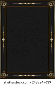 Black blank cover with gold frame border for certificate, greeting or invitation.