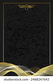 Black blank cover with gold frame border for certificate, greeting or invitation.