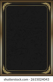 Black blank cover with gold frame border for certificate, greeting or invitation