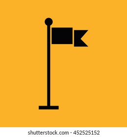 Black blank flag vector icon. Yellow background
