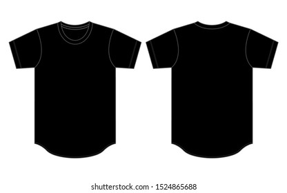 Black Blank Flat T-Shirt Vector (Hem Curved)