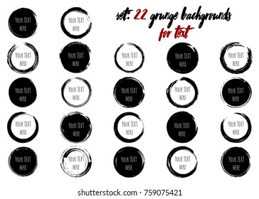 Black blank grunge dirty texture banner text. Vector illustration logo background. Set brush message creative design label. Graffiti spray backdrop. Template wallpaper spot frame. Isolated decoration.
