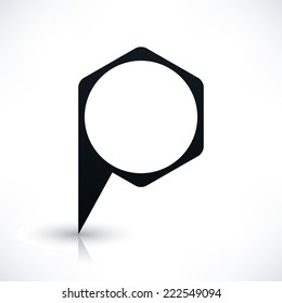 Black blank hexagon map pins sign location icon with circle empty copy space and gray reflection, shadow on white background in flat style. Vector illustration web design element in 8 eps