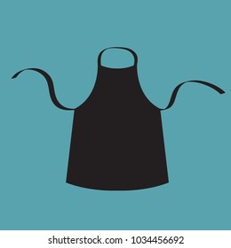 Black blank kitchen cotton apron. Uniform for cook chef or baker. Cooking icon. Menu card template. Flat design. Blue background. Isolated. Vector illustration.