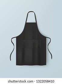 Black blank kitchen cotton apron isolated vector illustration. Realistic image