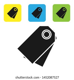 Black Blank label template price tag icon isolated on white background. Empty shopping discount sticker. Template discount banner. Set icons colorful square buttons. Vector Illustration