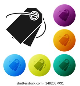 Black Blank label template price tag icon isolated on white background. Empty shopping discount sticker. Template discount banner. Set icons colorful circle buttons. Vector Illustration