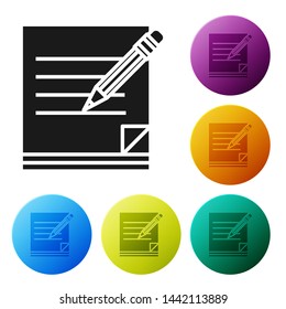 Black Blank notebook and pencil with eraser icon isolated on white background. Paper and pencil. Set icons colorful circle buttons. Vector Illustration