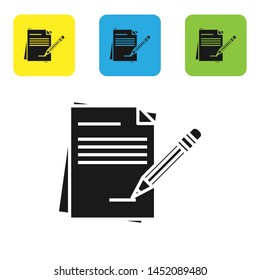 Black Blank notebook and pencil with eraser icon isolated on white background. Paper and pencil. Set icons colorful square buttons. Vector Illustration