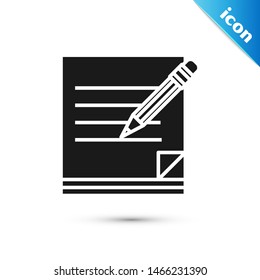 Black Blank notebook and pencil with eraser icon isolated on white background. Paper and pencil.  Vector Illustration
