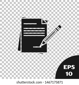 Black Blank notebook and pencil with eraser icon isolated on transparent background. Paper and pencil.  Vector Illustration