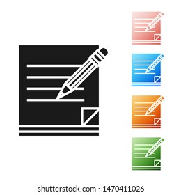 Black Blank notebook and pencil with eraser icon isolated on white background. Paper and pencil. Set icons colorful. Vector Illustration