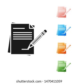 Black Blank notebook and pencil with eraser icon isolated on white background. Paper and pencil. Set icons colorful. Vector Illustration