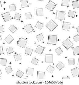 Black Blank notebook and pencil with eraser icon isolated seamless pattern on white background.  Vector Illustration