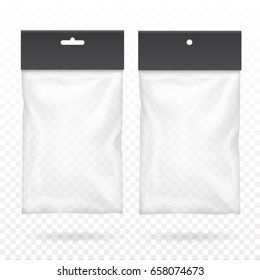 Black blank plastic pocket bag Transparent set with hang slot.