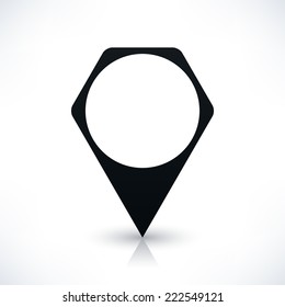 Black blank polygon map pins sign location icon with circle empty copy space and gray reflection, shadow on white background in flat style. Vector illustration web design element in 8 eps