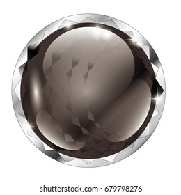 Black blank round background with a silver frame, with space for your text. Vector illustration.