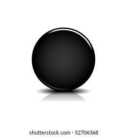 Black blank round glossy web button with shadow and reflection on white