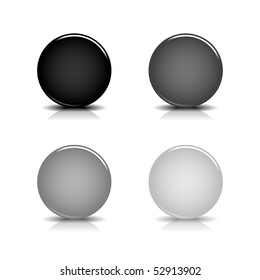 Black blank round glossy web button with shadow and reflection on white