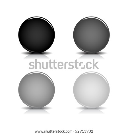 Black blank round glossy web button with shadow and reflection on white