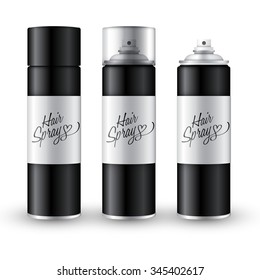Black Blank Template Spray Bottle With Label : Vector Illustration