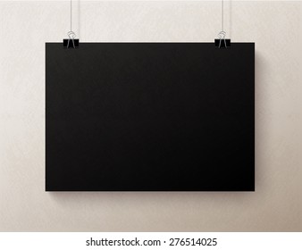 Black blank textured horizontal sheet of paper on the light beige background, vector mock-up illustration