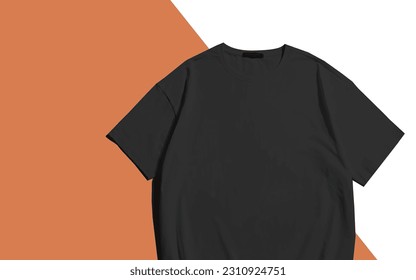 A black blank t-shirt on a white and orange background . Black blank t shirt mockup simple but premium and goergeous design for your advertisement