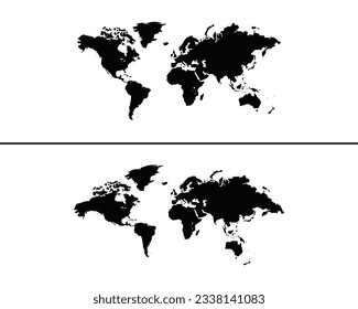 black blank vector map of the world isolated on white background. design element for your idea.