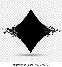 Black blasting banners. Diamond shape fracture with garbage isolated on a plaid background. Abstract black explosion. Geometric background. Vector illustration