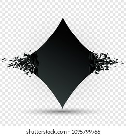 Black blasting banners. Diamond shape fracture with garbage isolated on a plaid background. Abstract black explosion. Geometric background. Vector illustration